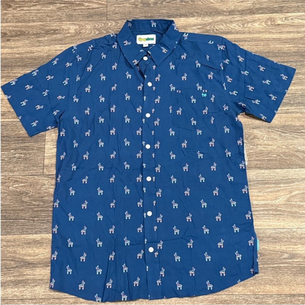 LIKE NEW Tipsy Elves Men's Blue Short Sleeve Shirt size L Cinco de Mayo
